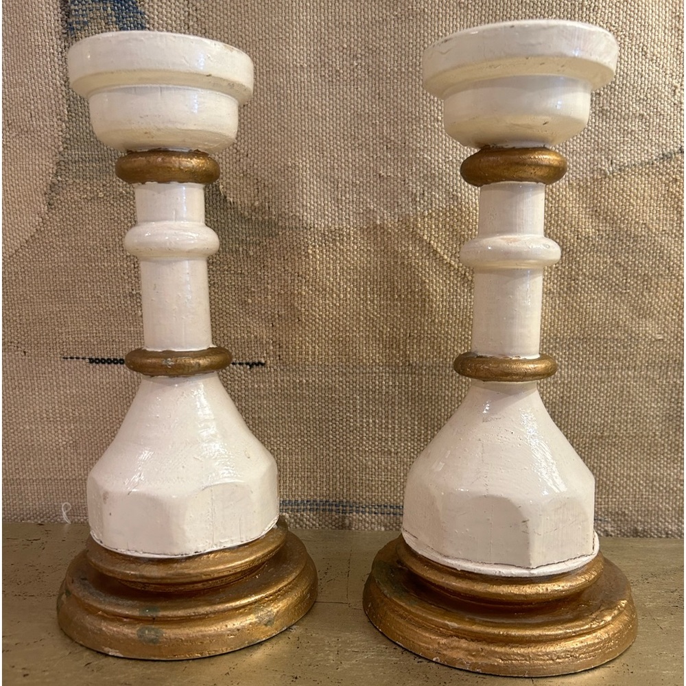 Vintage Wood Candlesticks Shabby Chic